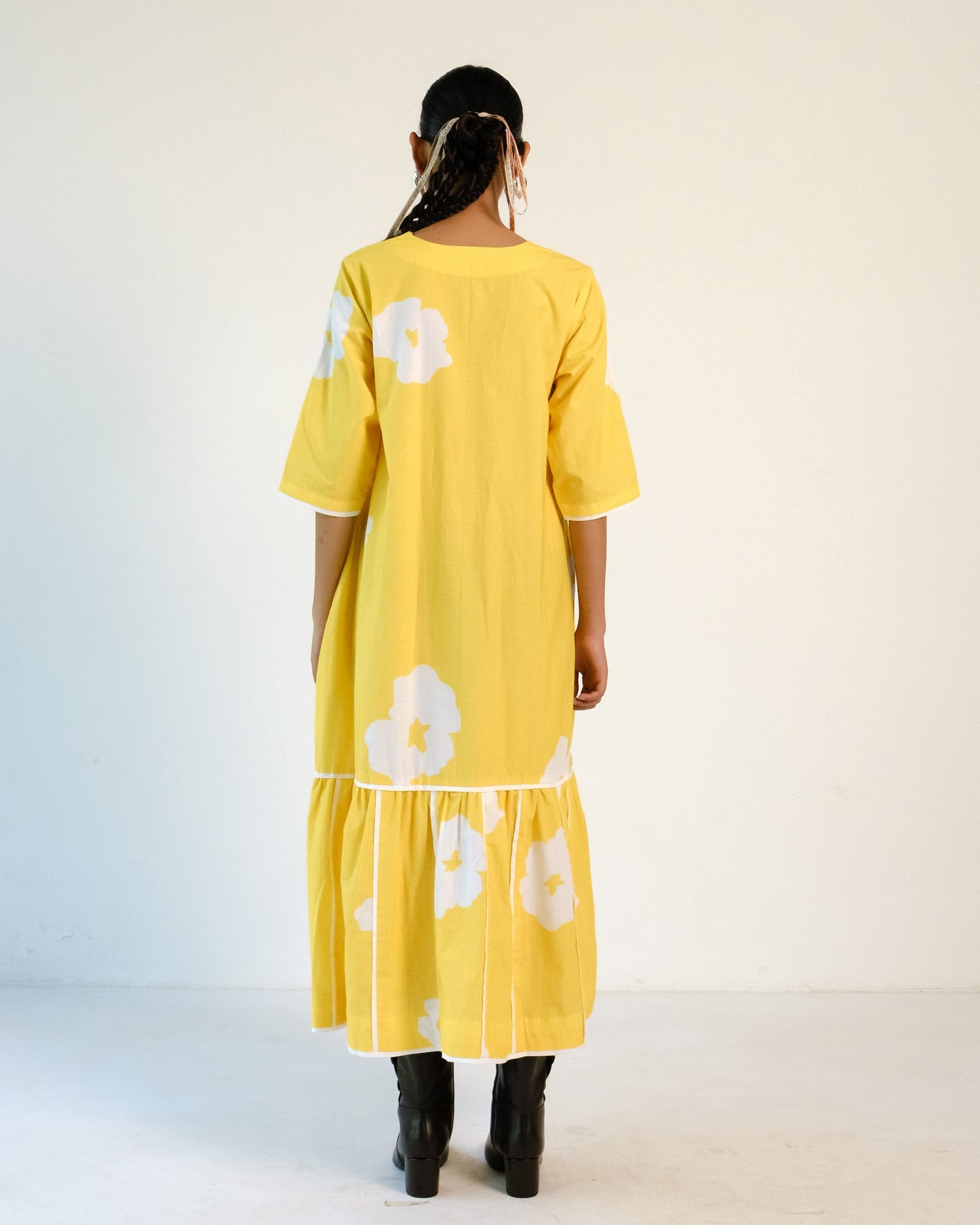 Yellow Poppy Applique Cotton Dress