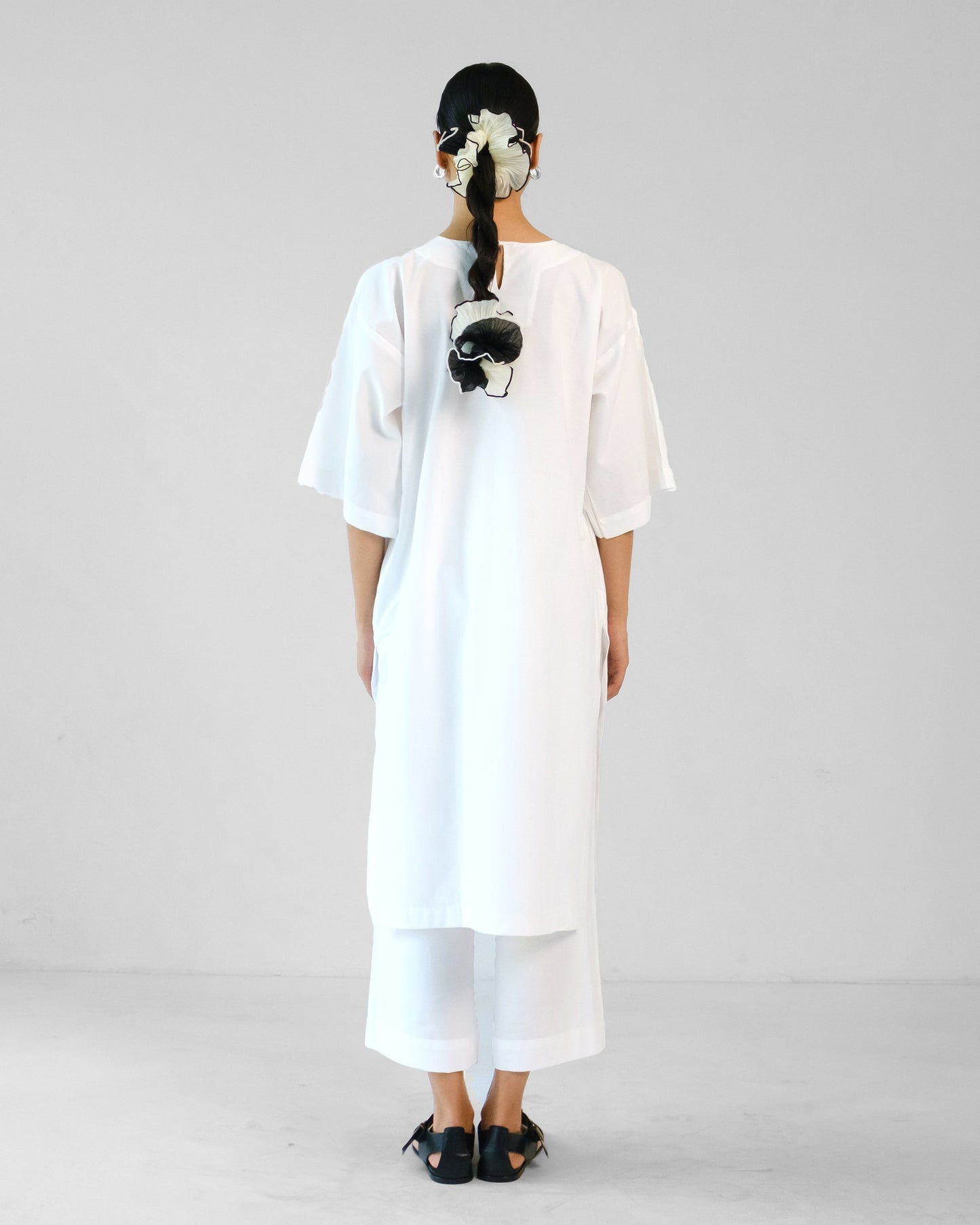 White and Black Cross Stitch Embroidery Cotton Shirt Pant Set of 2