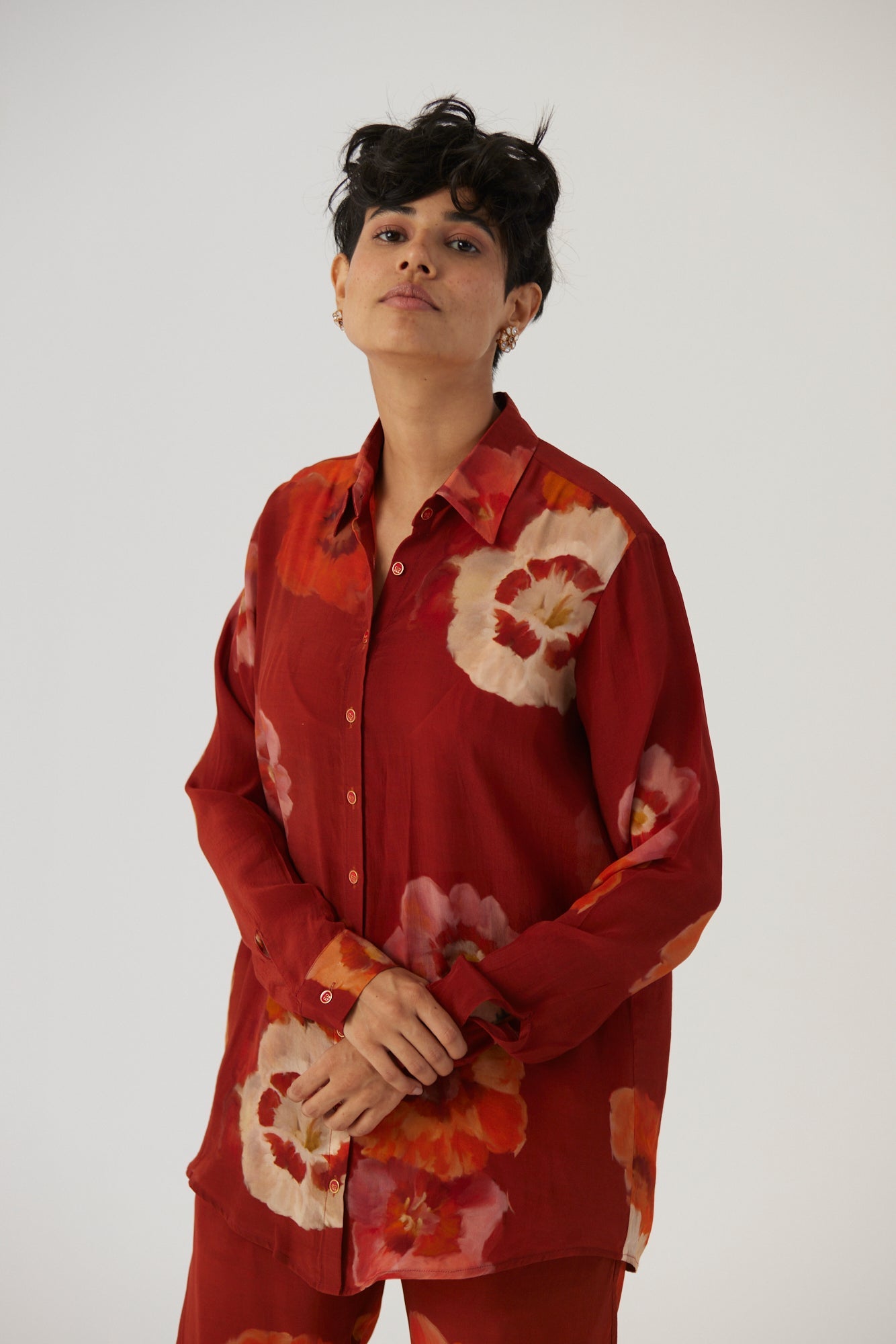 Gardenia Red Crepe Coord Set