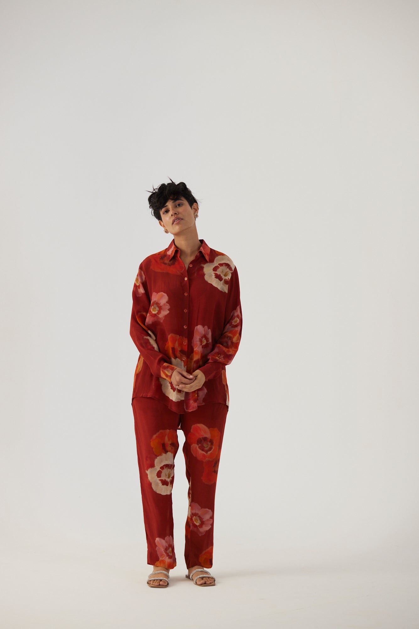 Gardenia Red Crepe Coord Set