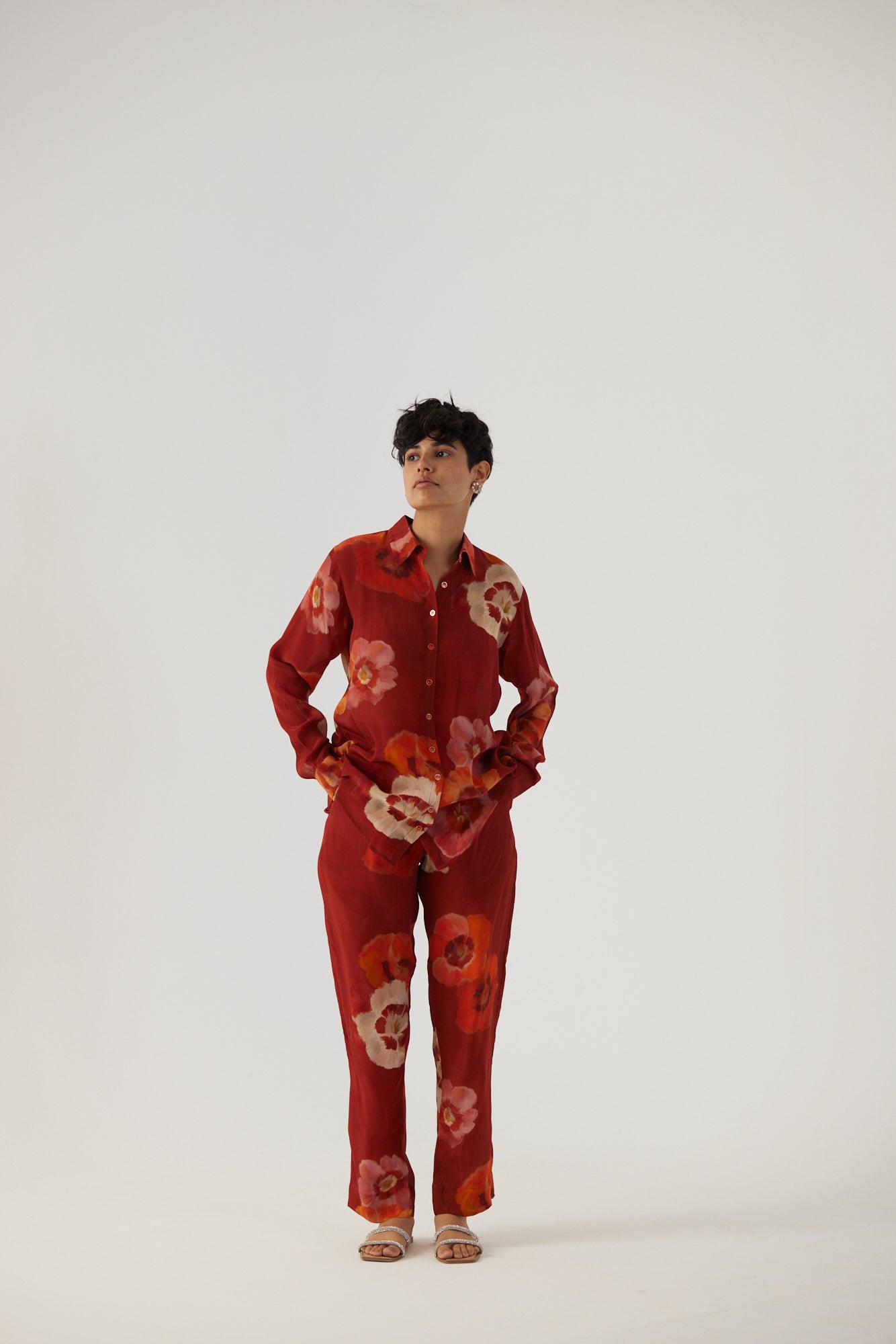 Gardenia Red Crepe Coord Set