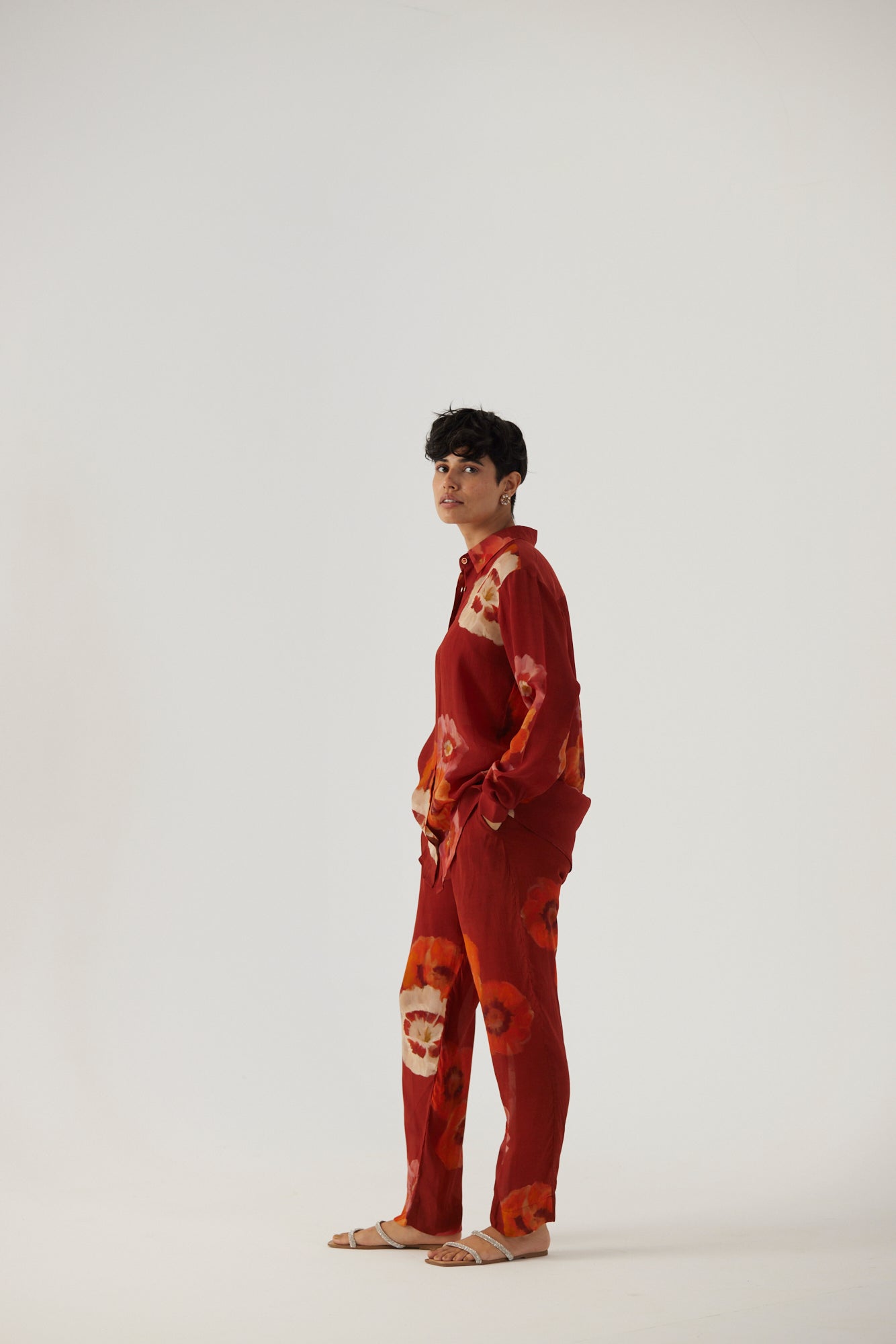 Gardenia Red Crepe Coord Set