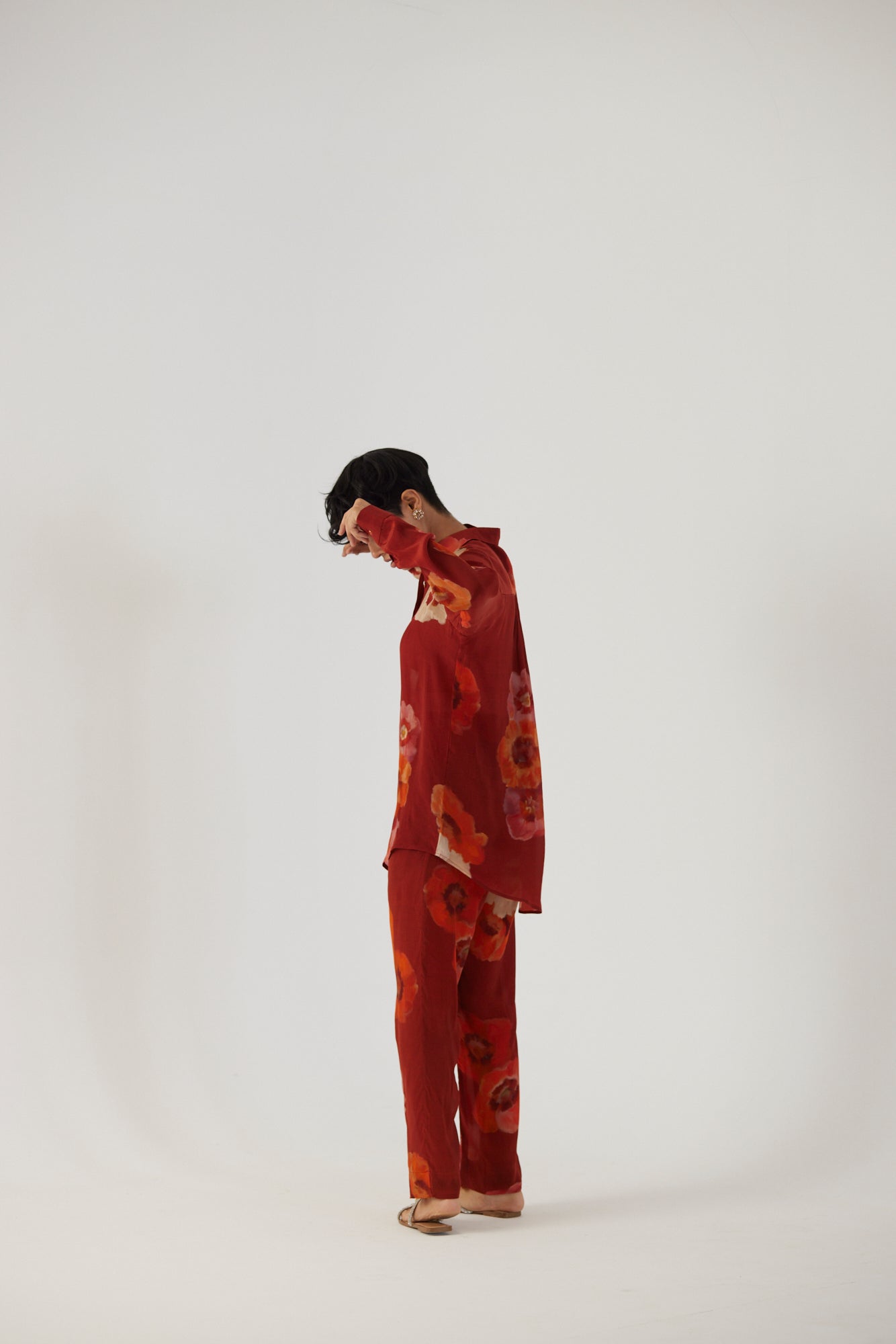 Gardenia Red Crepe Coord Set