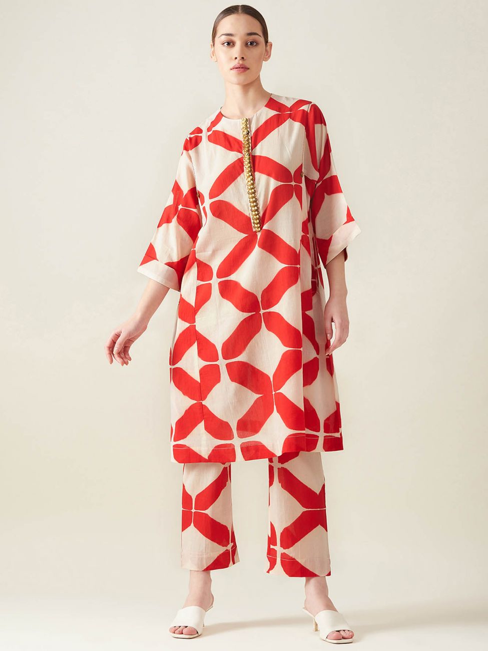 Red Embroidered Co ord Set
