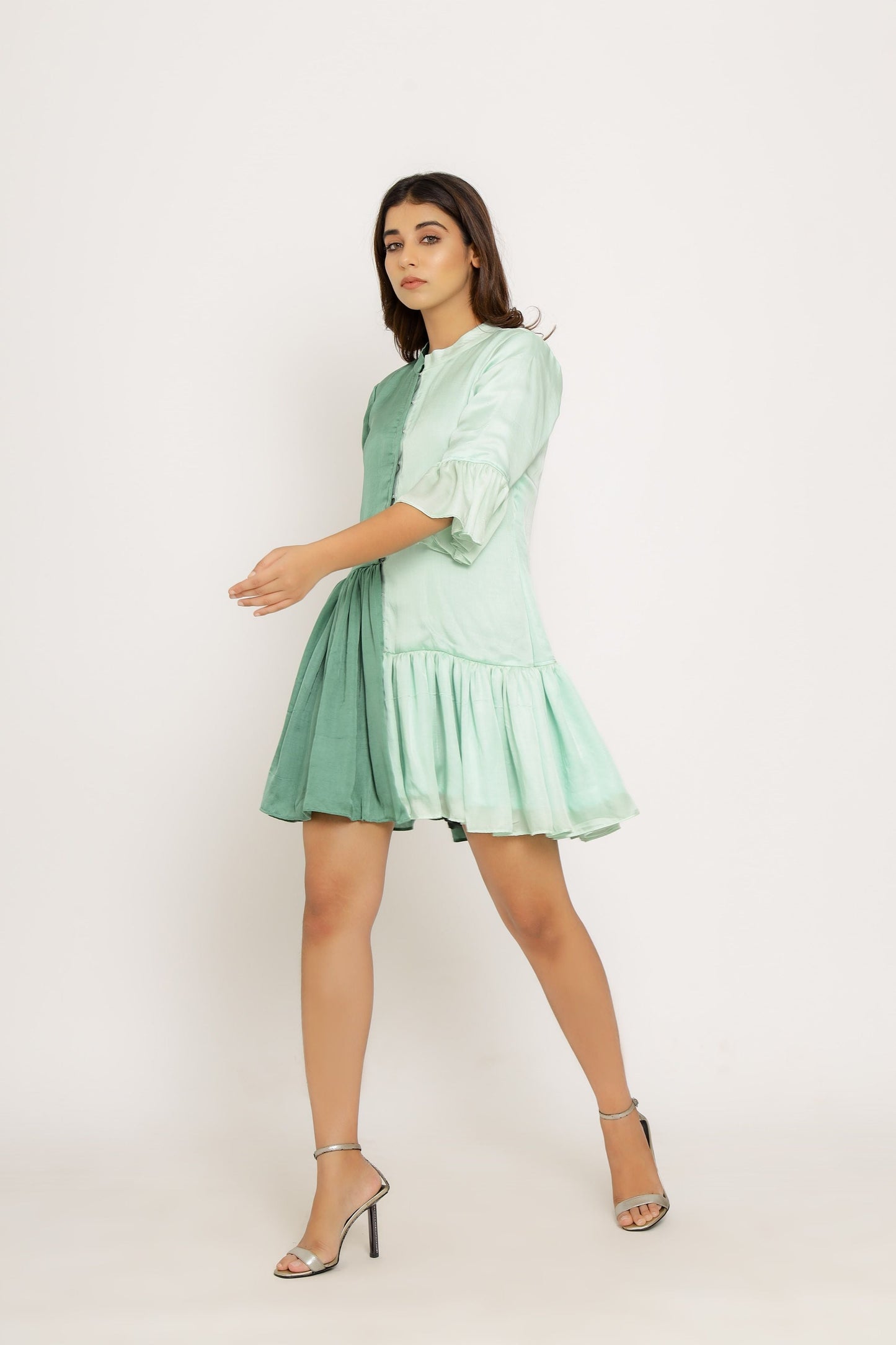 Teal-Tea Green Half & Half Dress