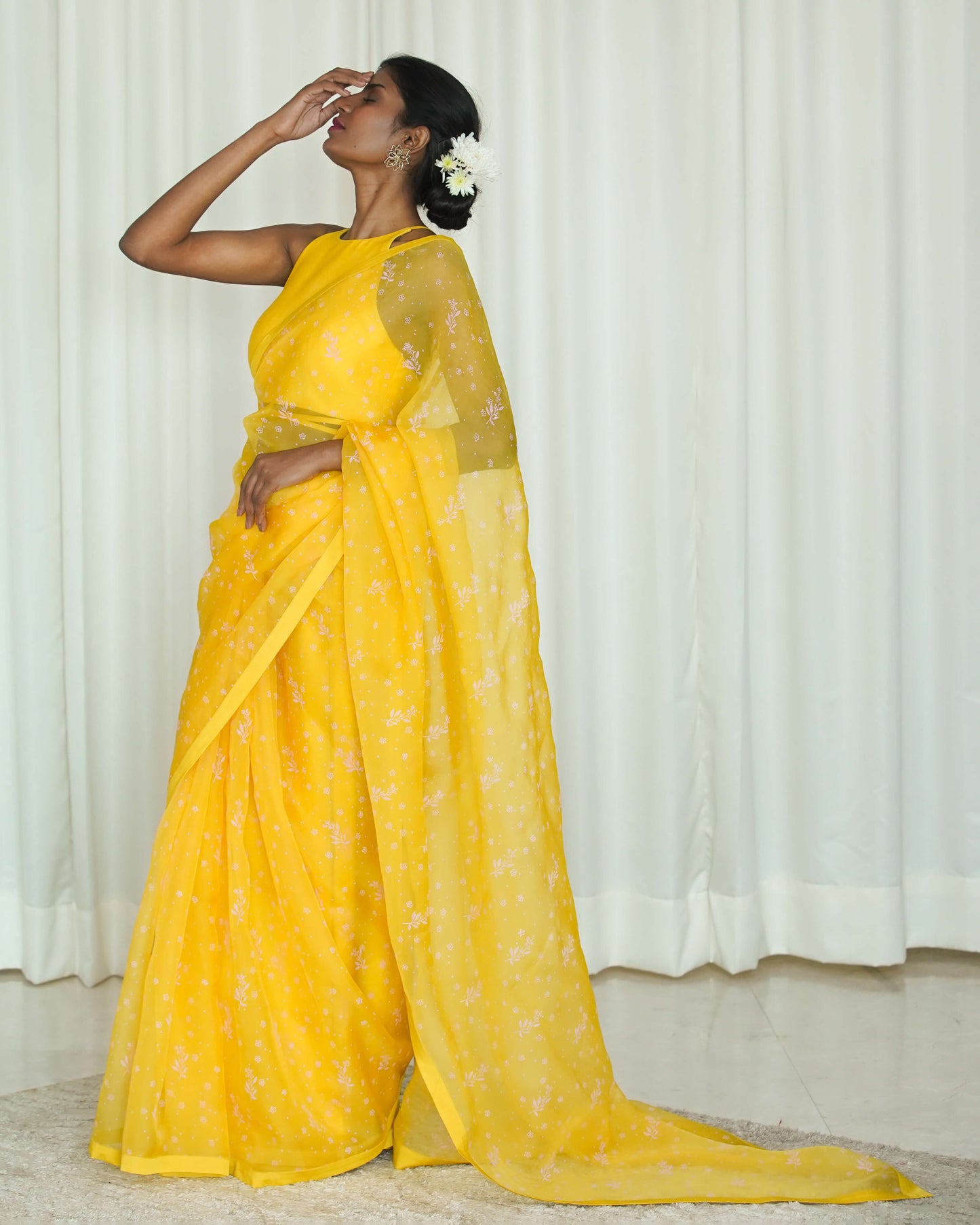 Yellow Printed Sari