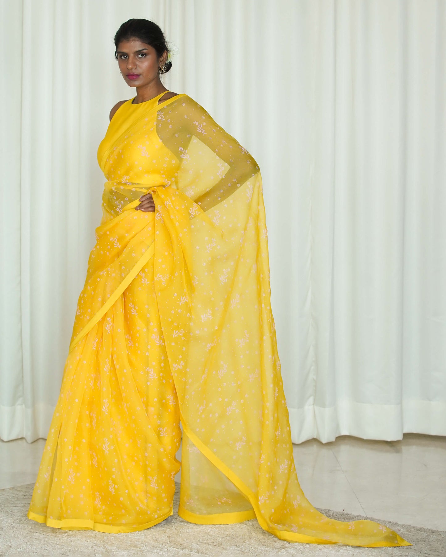 Yellow Printed Sari