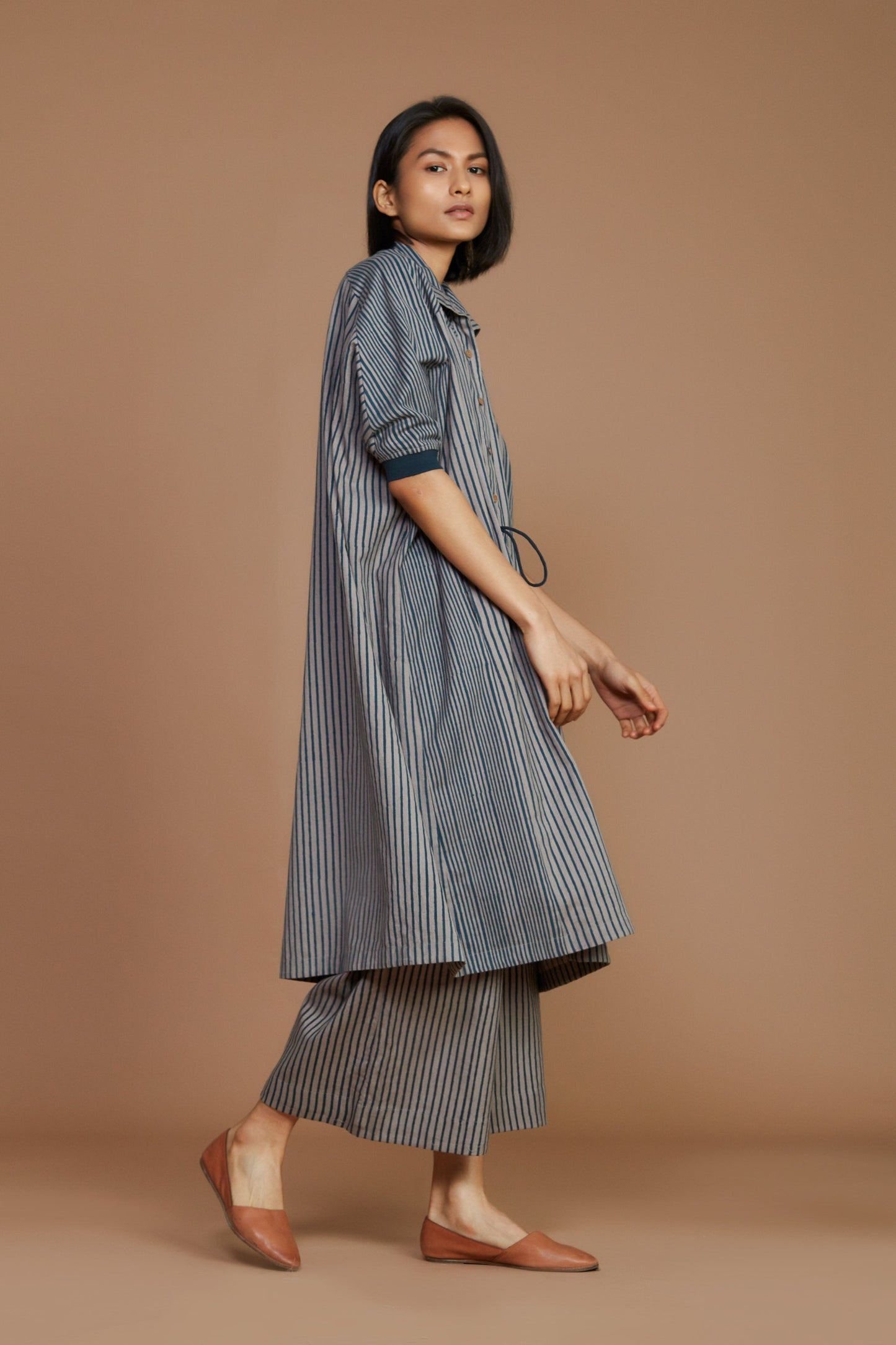 Grey with Charcoal Striped Kaftan Dress