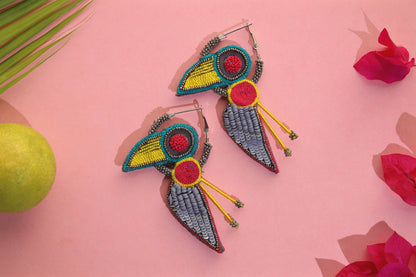 Embroidered Birdie Hoops