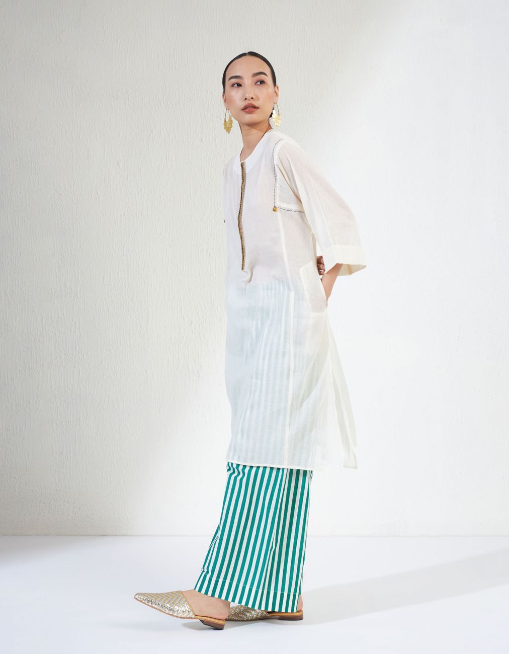 Off White Green Stripe Pant Farah Set