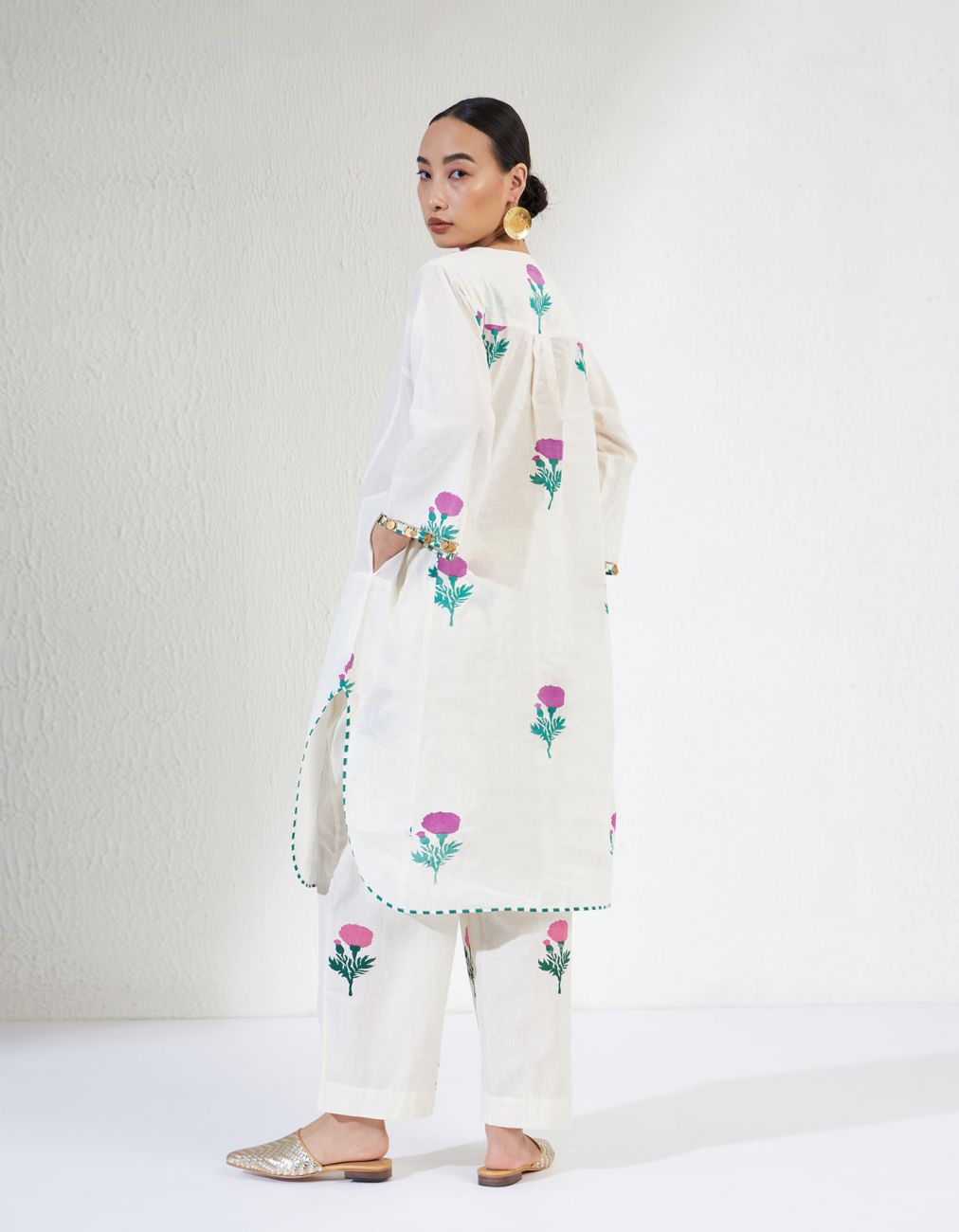 White & Pink Block Print Gulnar Set 2