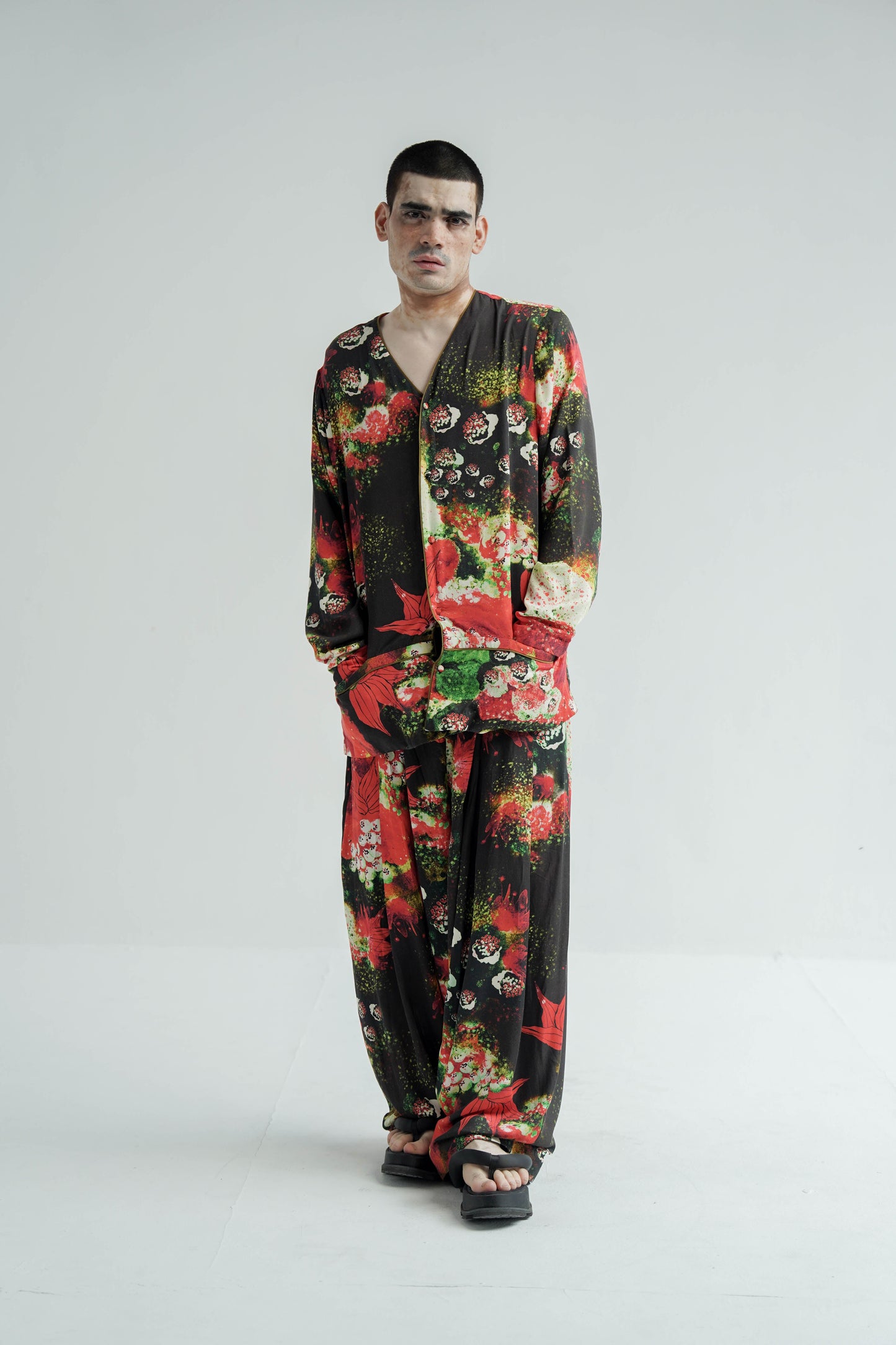 Red Florid Mens Co-ord