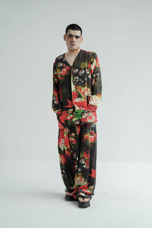 Red Florid Mens Co-ord