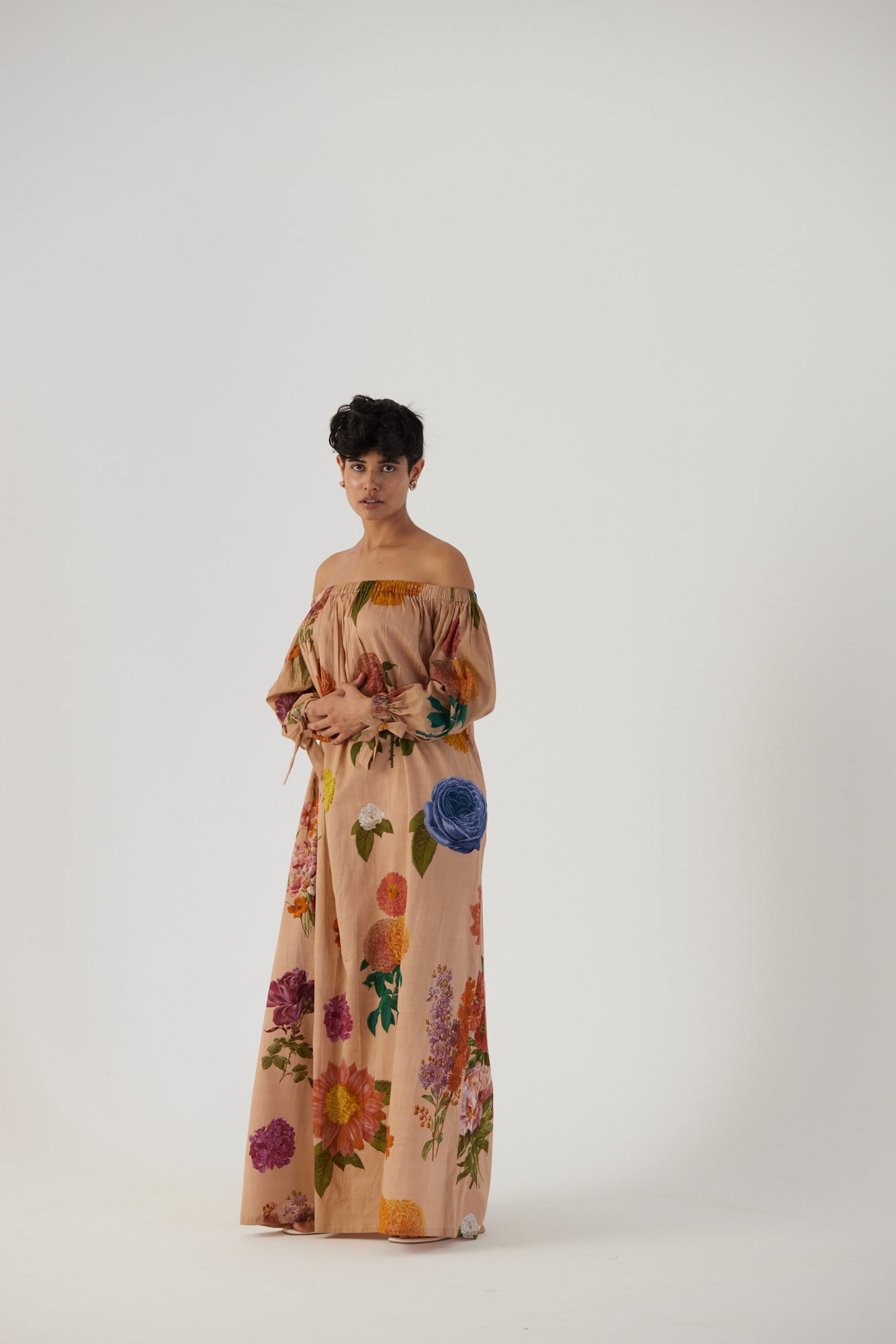 Vintage Garden Off-shoulder Long Dress