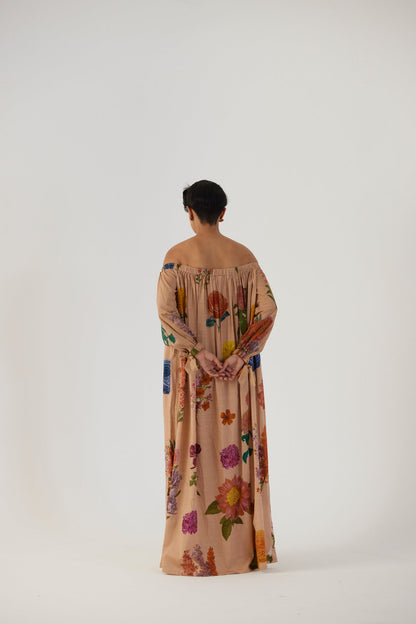 Vintage Garden Off-shoulder Long Dress