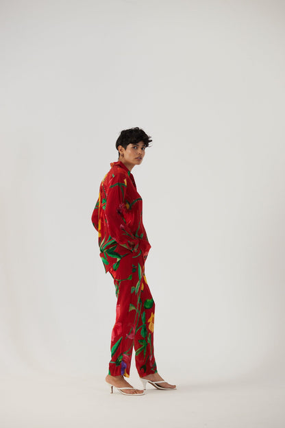 Big Botanical Red Crepe Coord Set