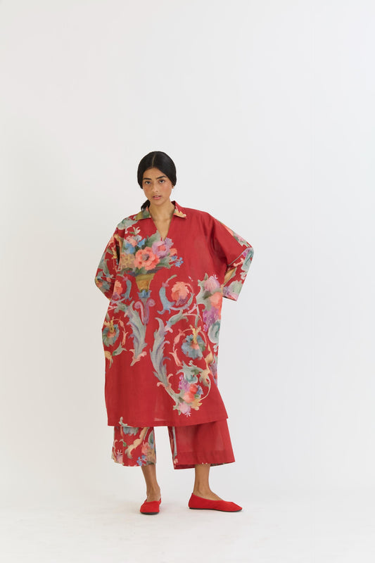 Cranberry Cotton Kaftan Set