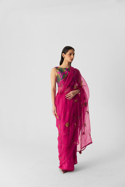 Pink Embroidered Saree