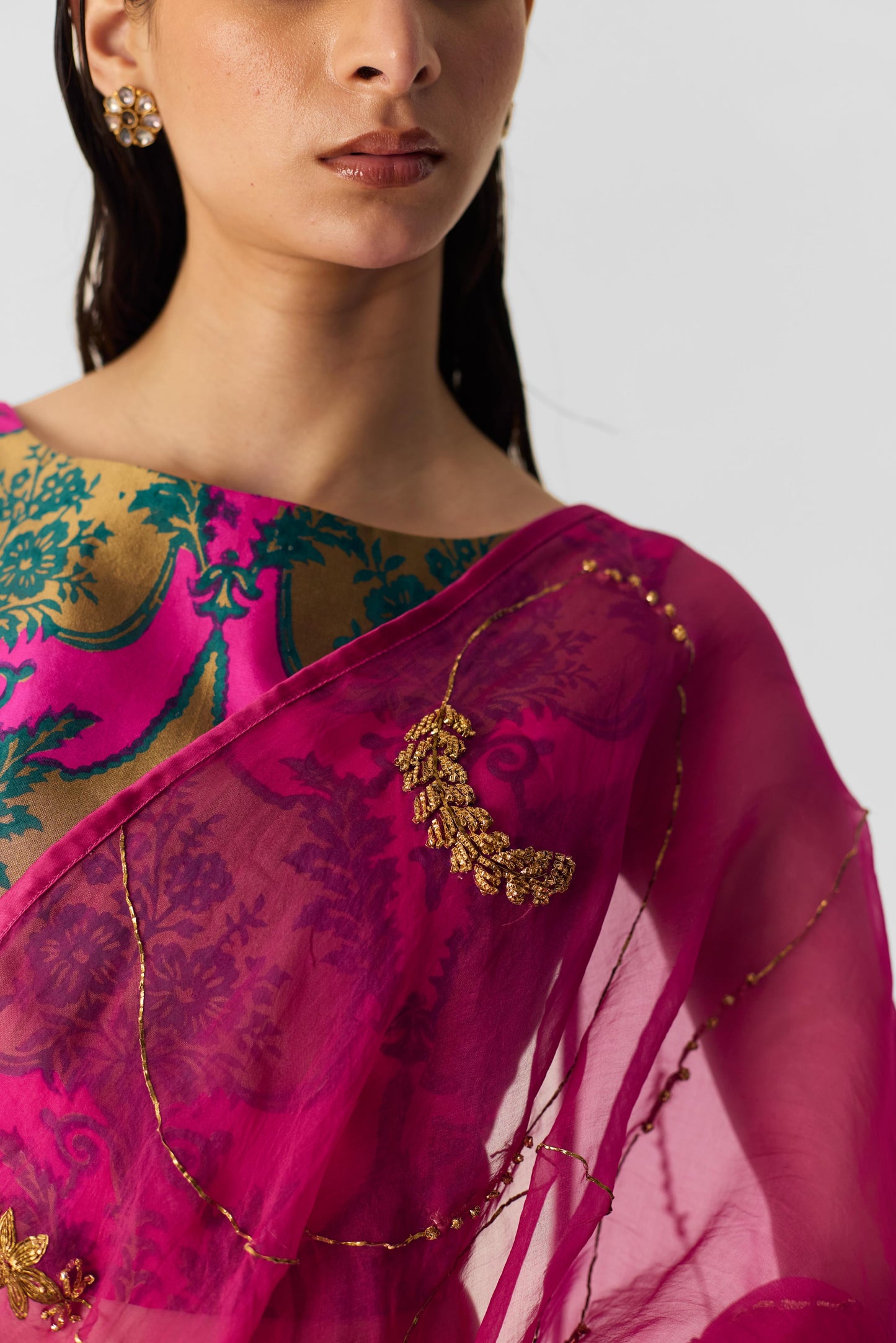 Pink Embroidered Saree