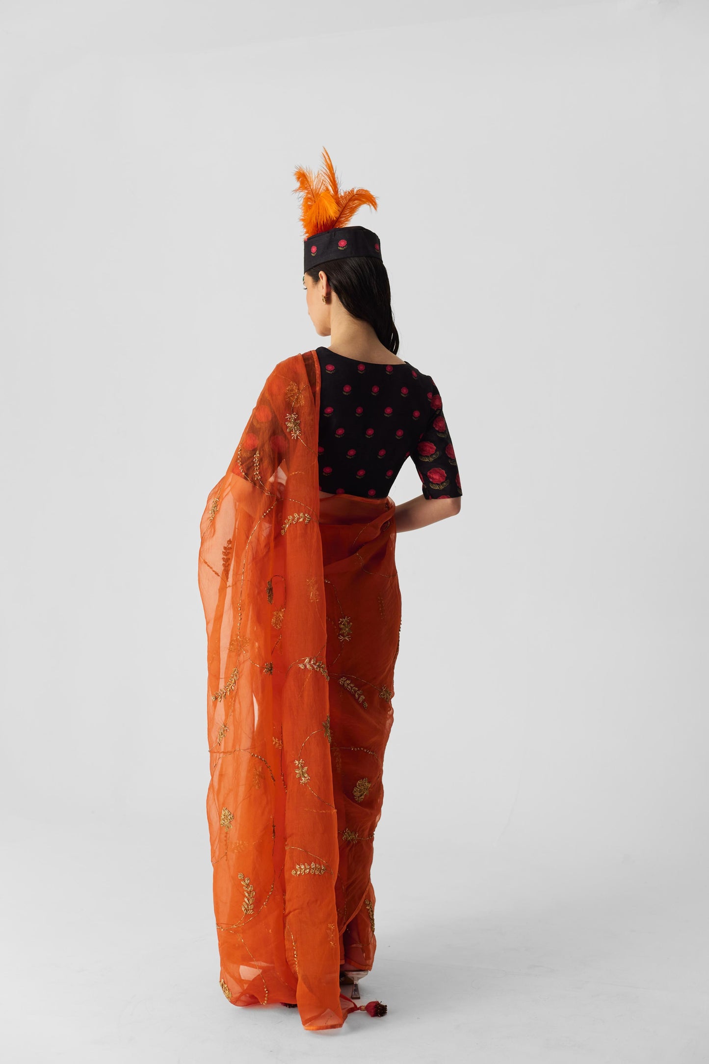 Orange Embroidered Saree