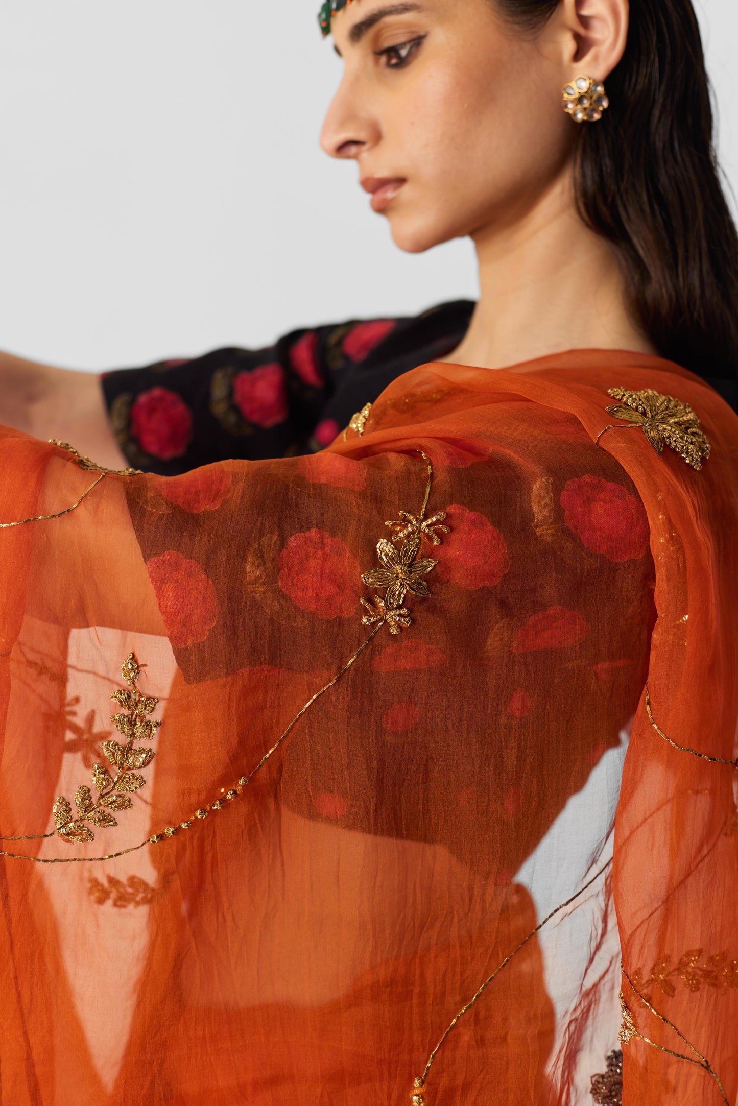 Orange Embroidered Saree