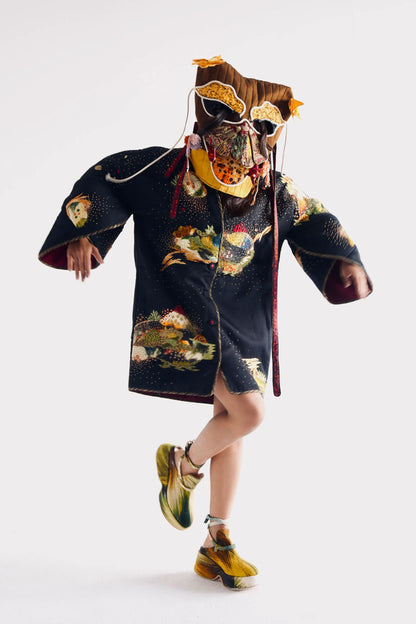 Soot Black Puffer Embroidered Jacket