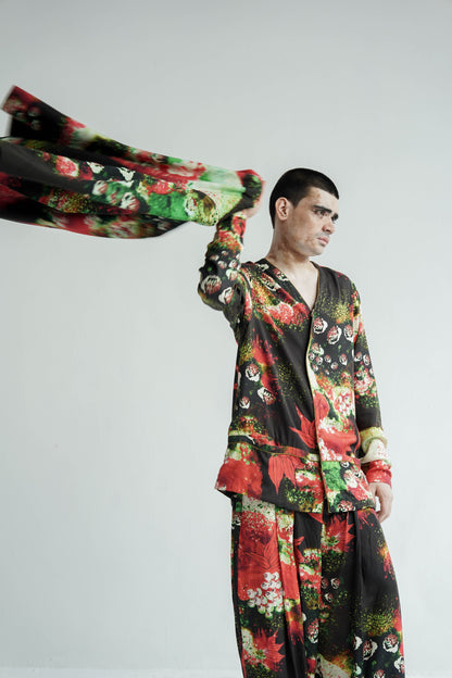 Red Florid Mens Co-ord