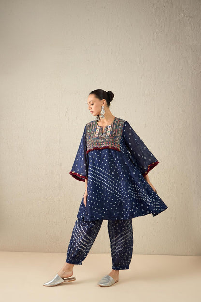 Afghani Bandhani Set (Navy Blue)