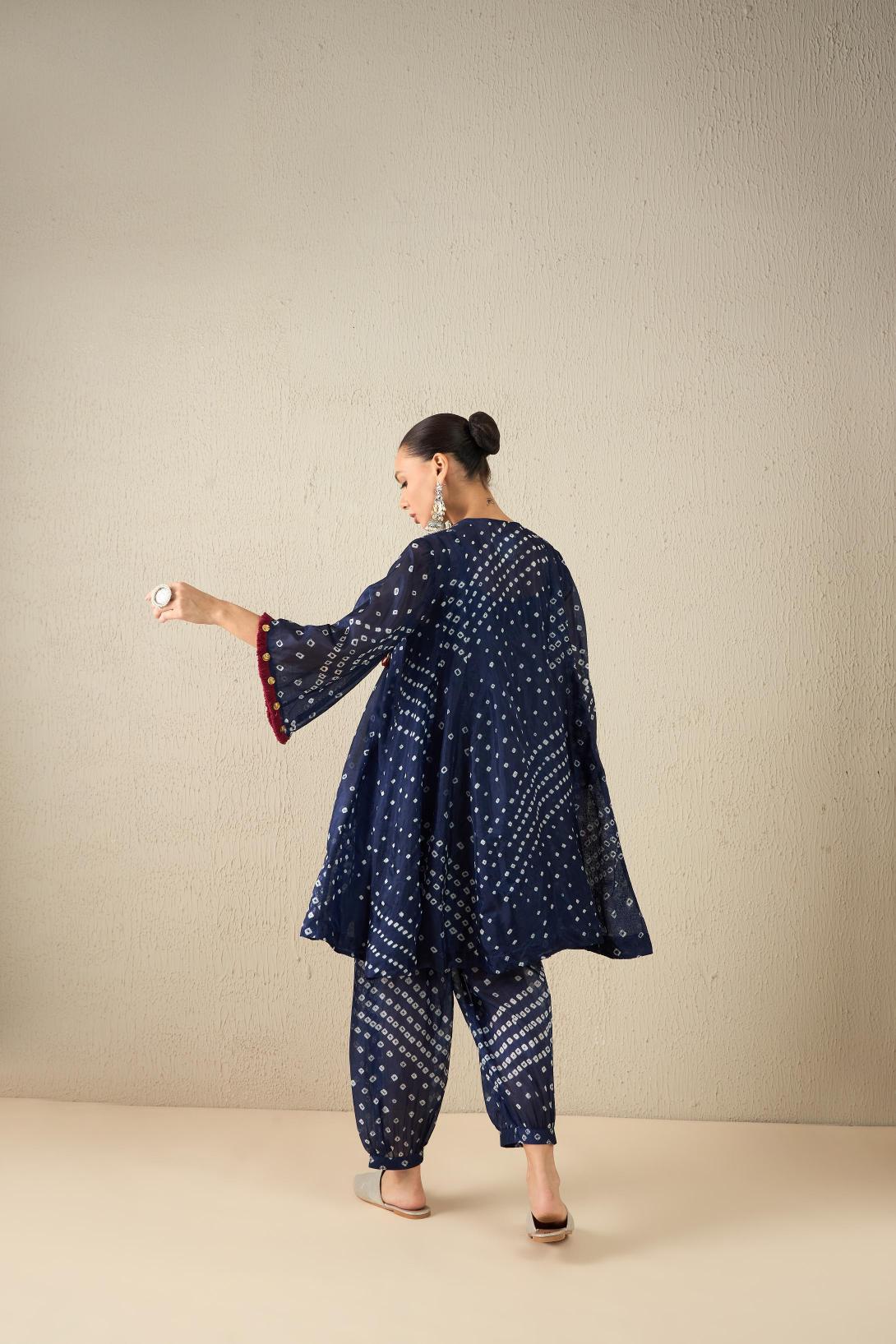 Afghani Bandhani Set (Navy Blue)