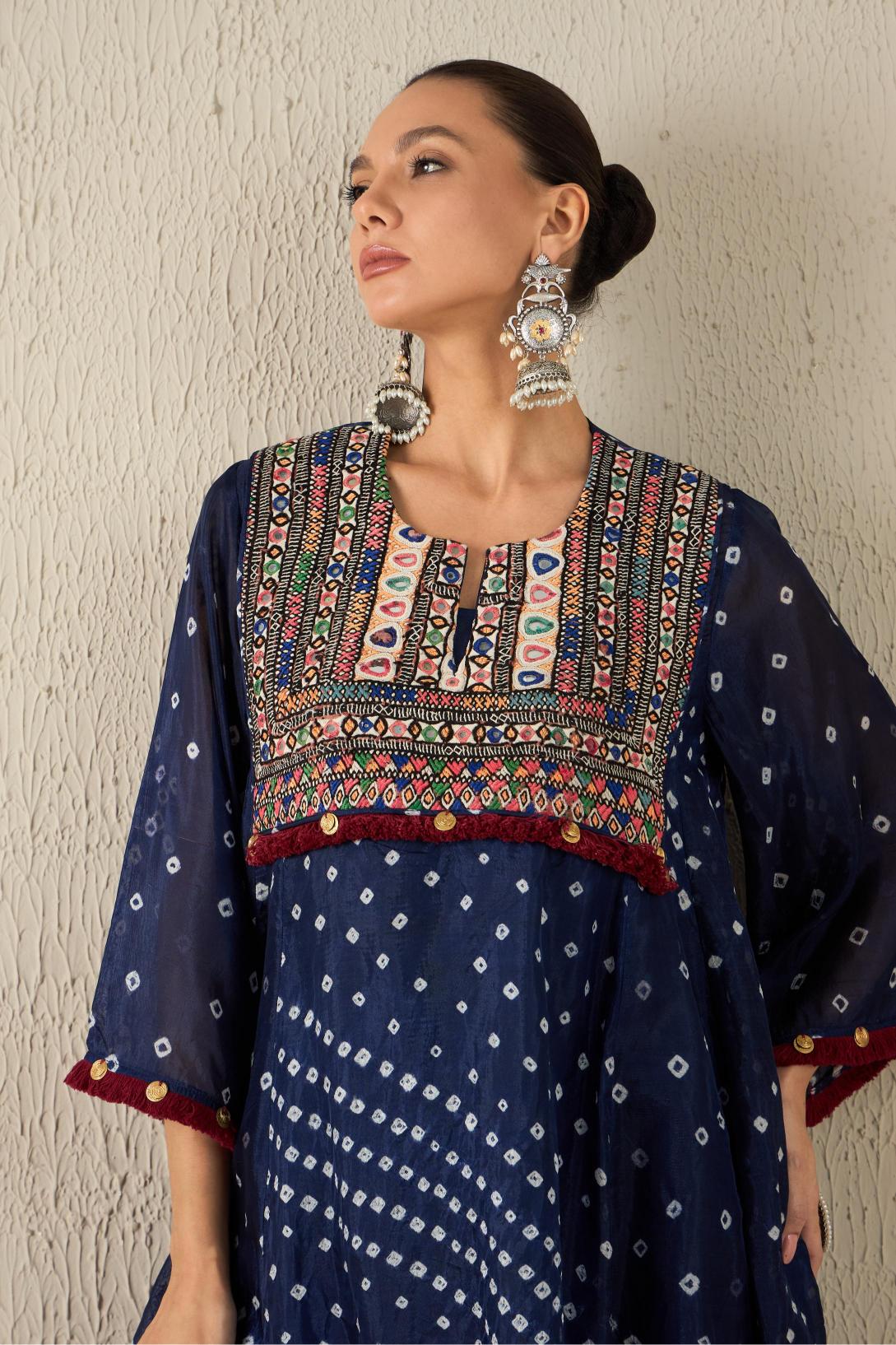 Afghani Bandhani Set (Navy Blue)