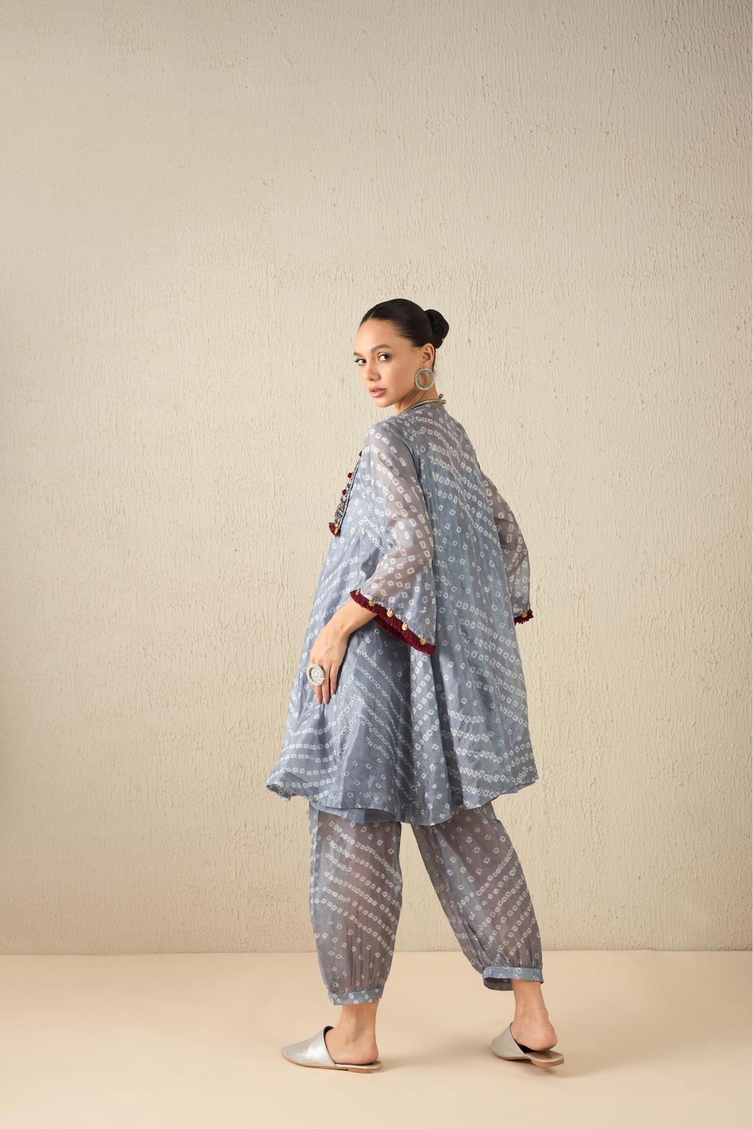 Afghani Bandhani Set (Light Grey)