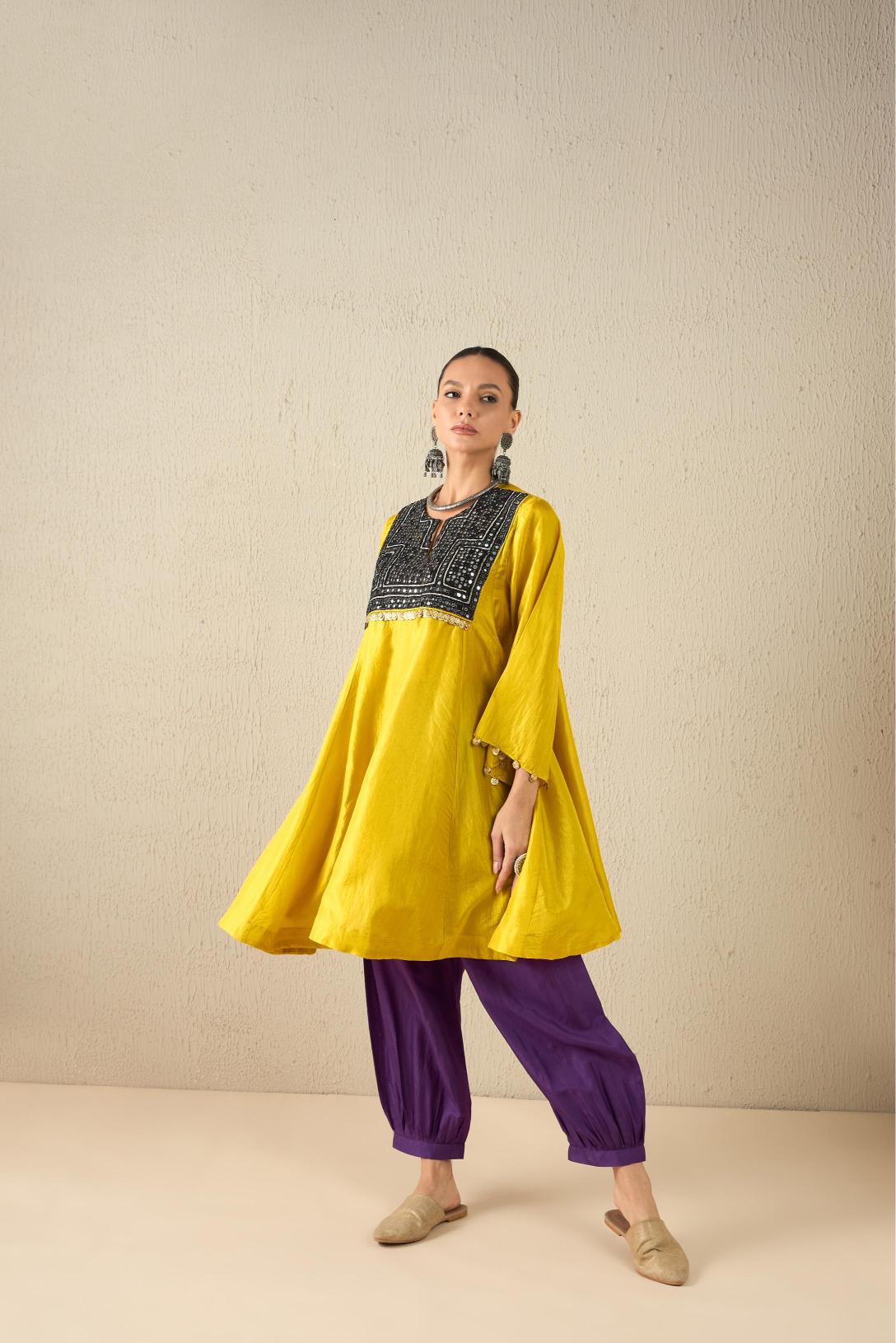 Afghani Silk Set (Yellow Upper, Purple Pants)