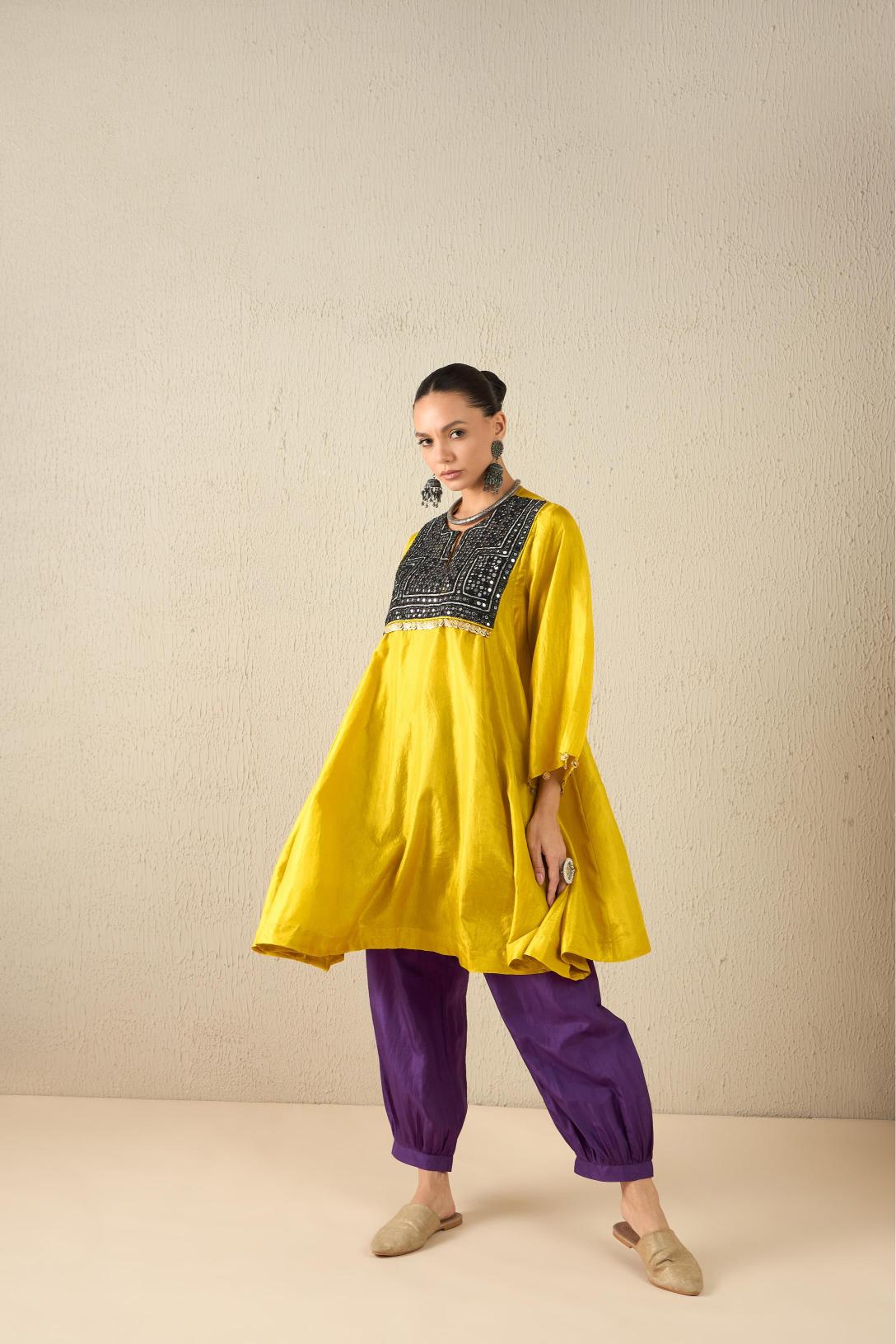 Afghani Silk Set (Yellow Upper, Purple Pants)