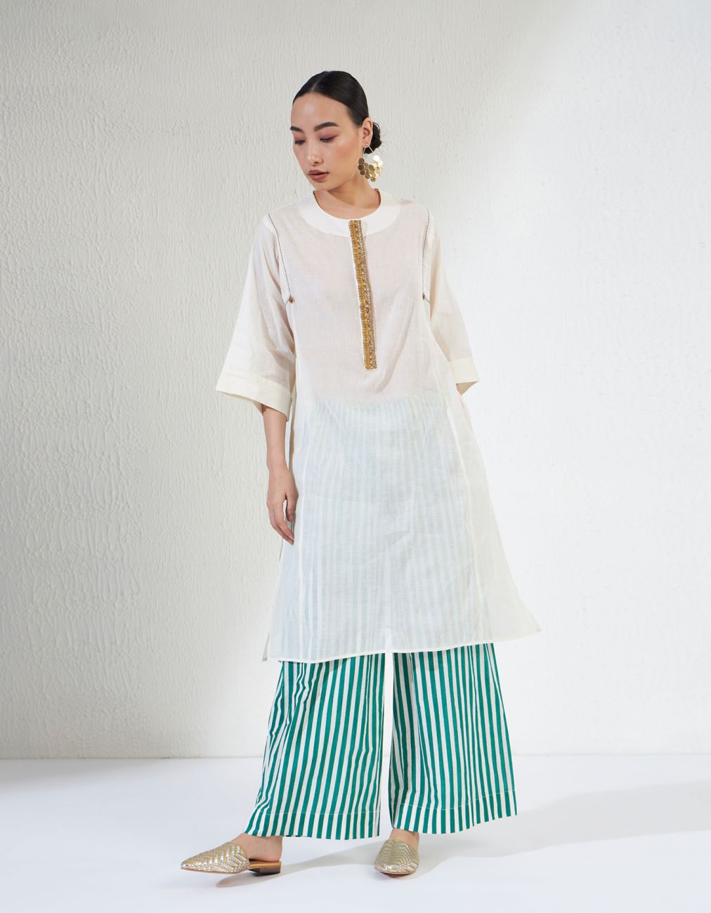 Off White Green Stripe Pant Farah Set