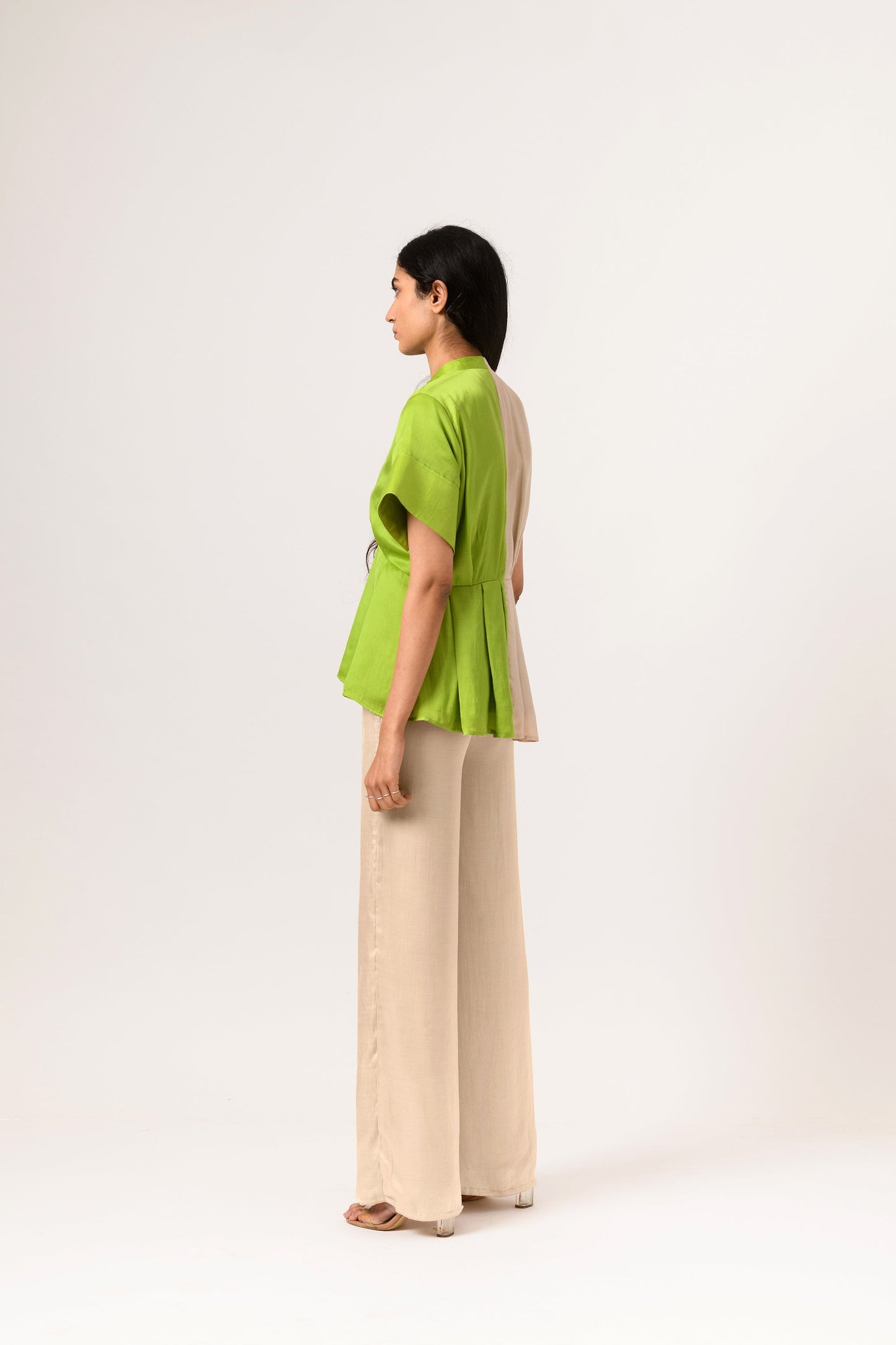 Ecru Green Half Half Blouse