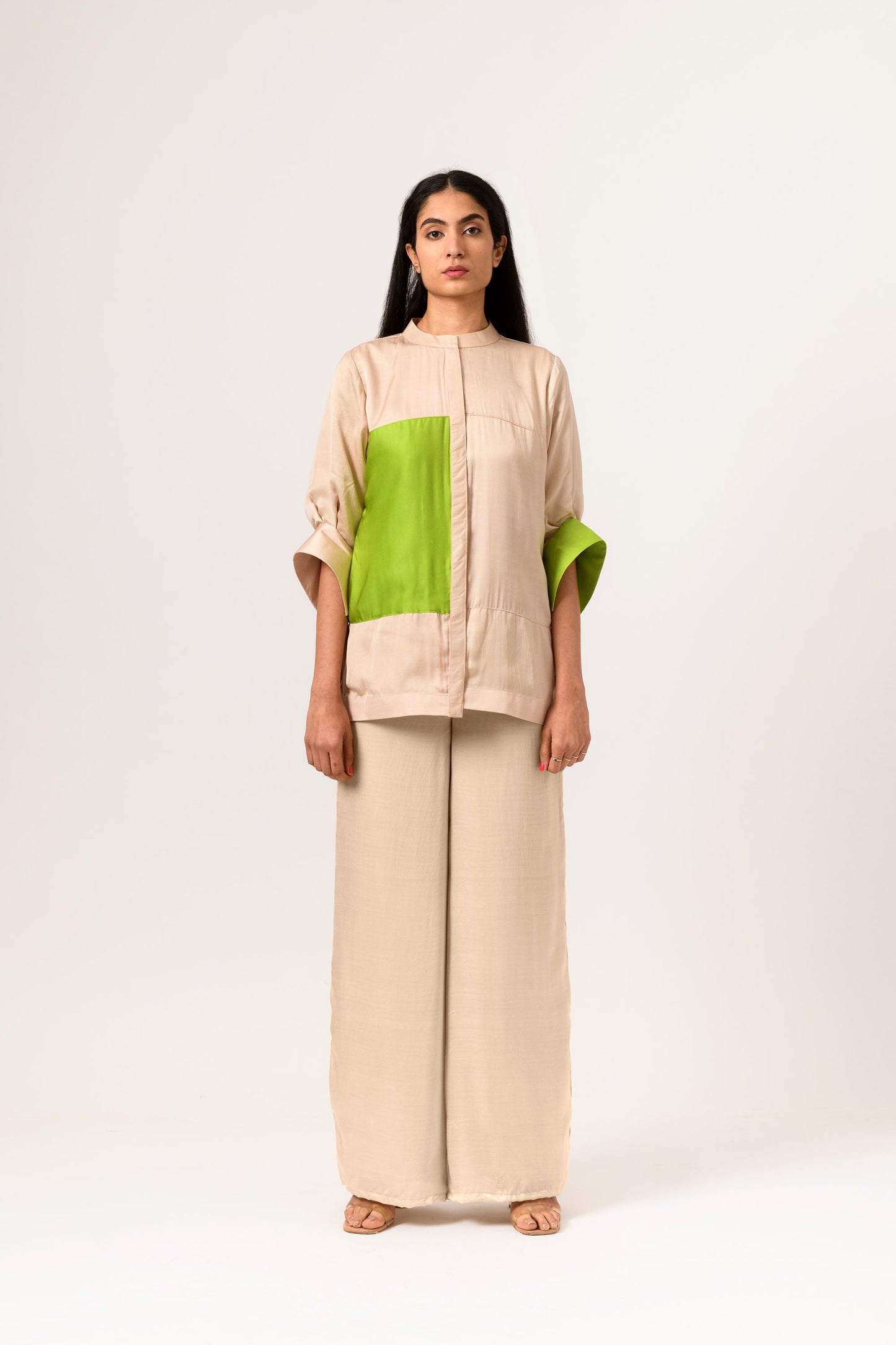 Ecru Green Colorblocked Blouse