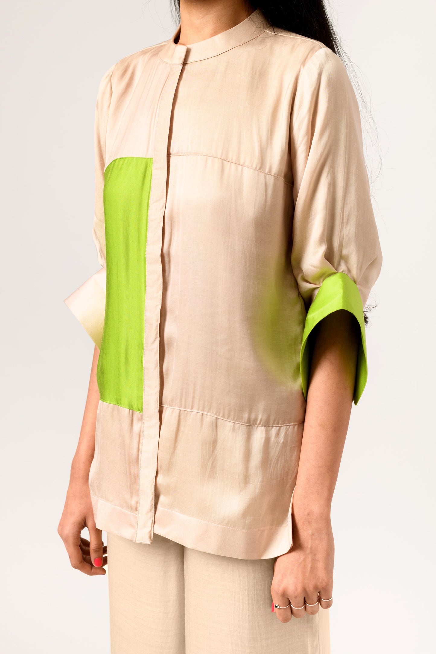 Ecru Green Colorblocked Blouse