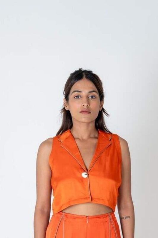 Orange Sleeveless Waistcoat Top