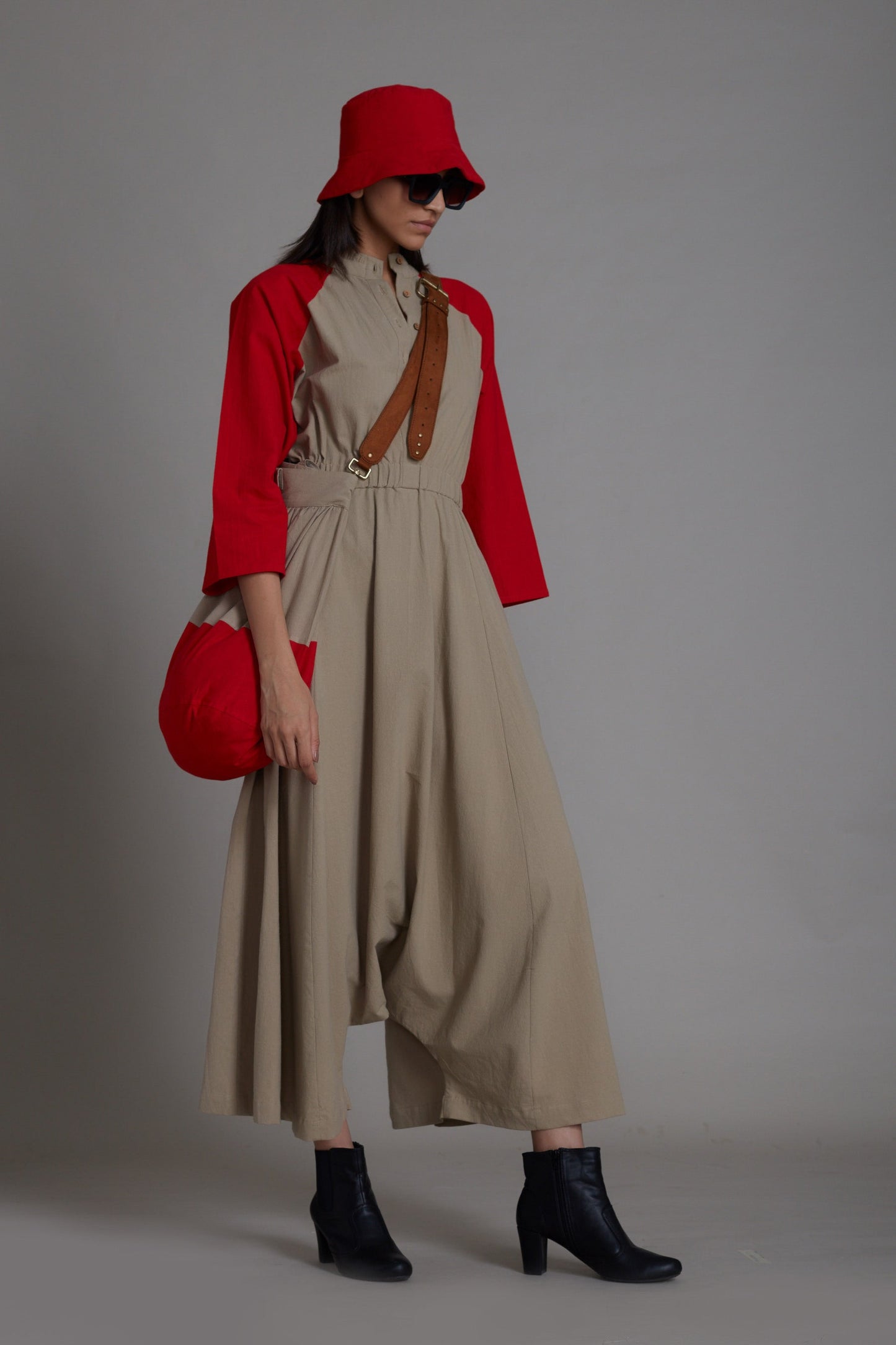 Beige & Red Sphara Jumpsuit