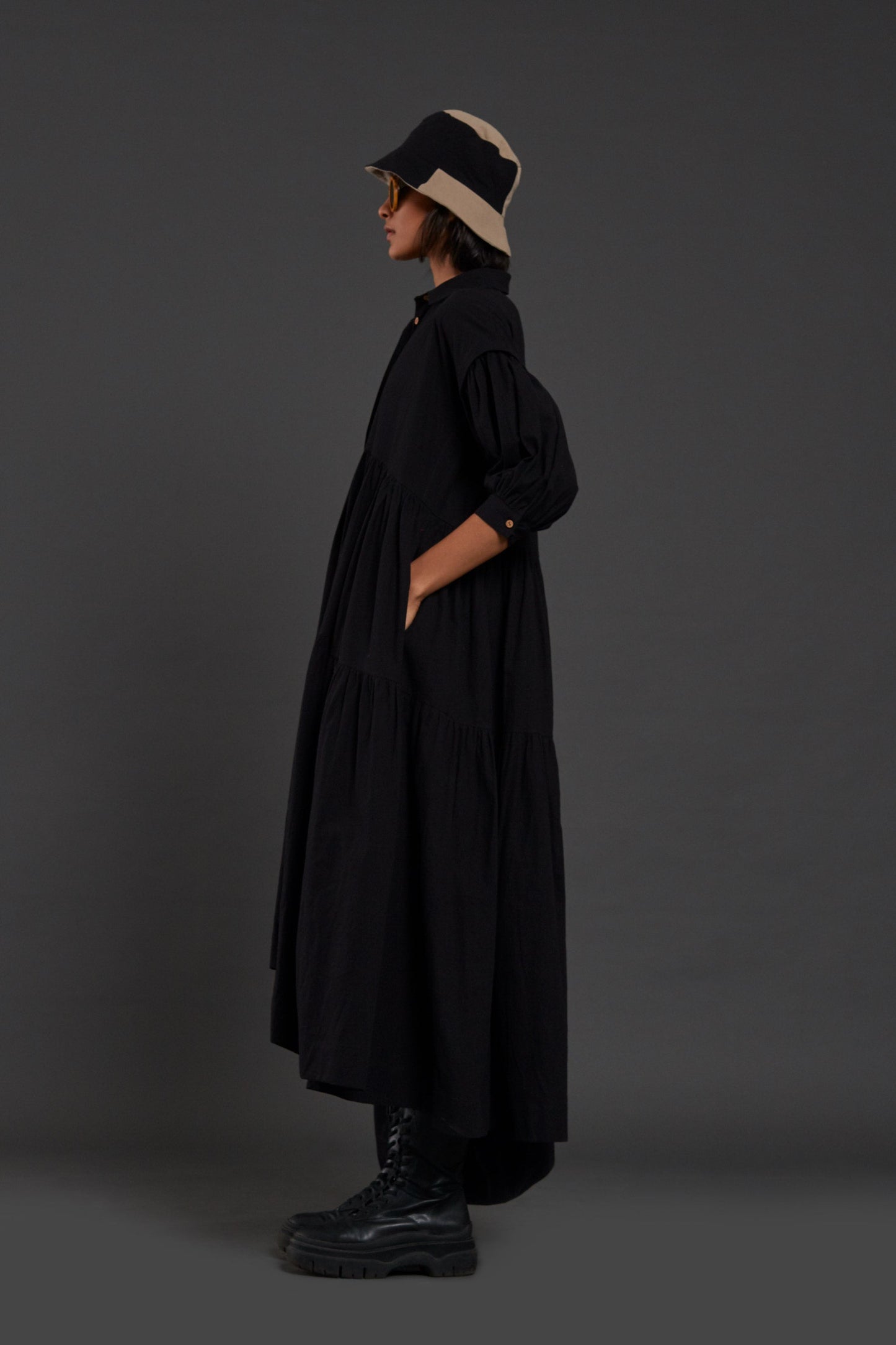 Black Tiered Shirt Dress