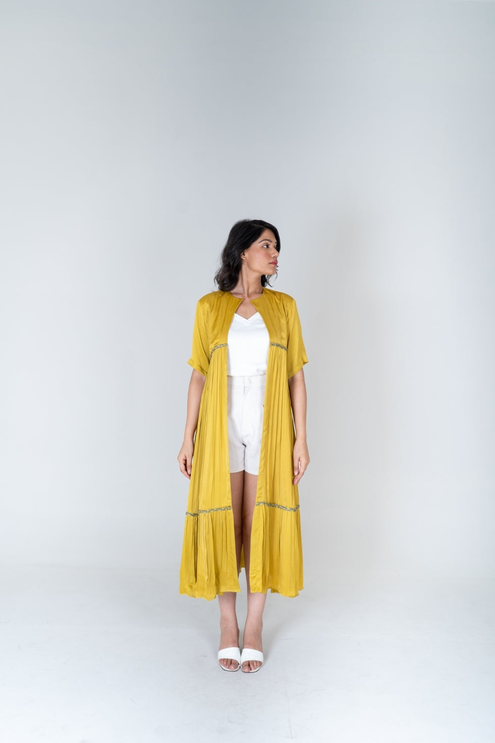 Yellow-Green Braided Gather Long Cape