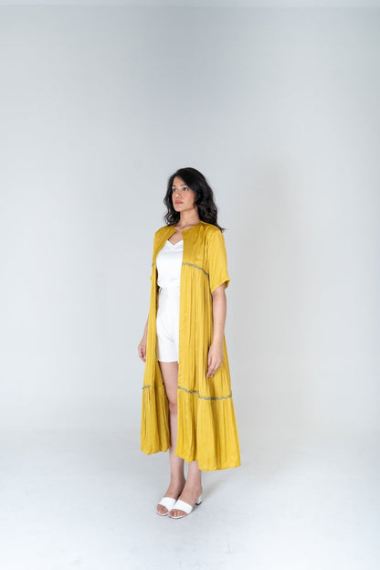 Yellow-Green Braided Gather Long Cape