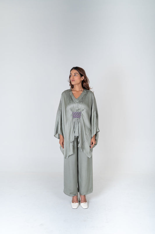 Green-Purple Braided Kaftan Co-rd Set