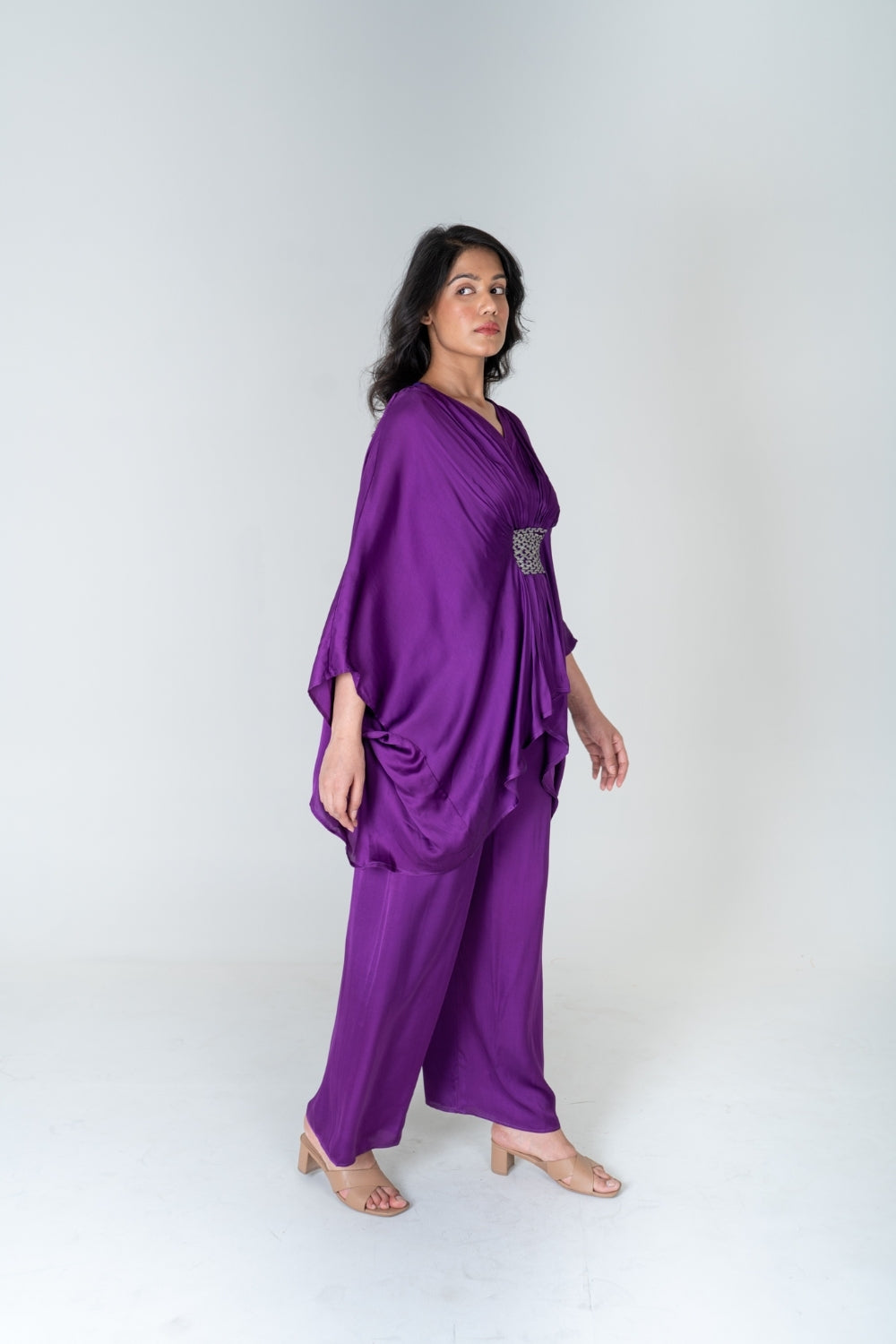 Purple-Green Braided Kaftan Co-ord Set