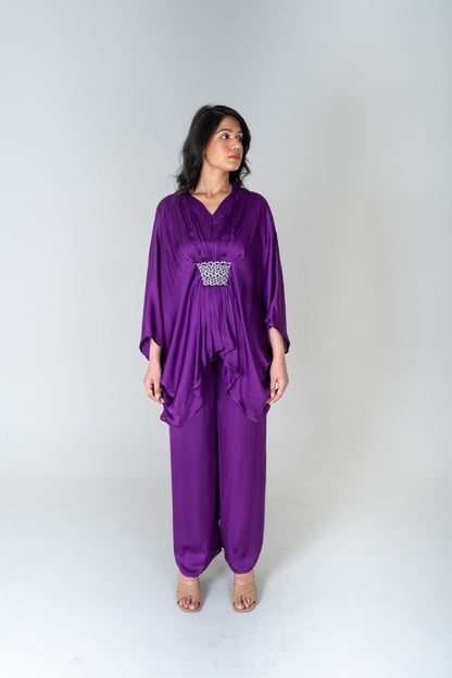 Purple-Green Braided Kaftan Co-ord Set