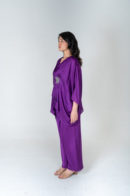 Purple-Green Braided Kaftan Co-ord Set