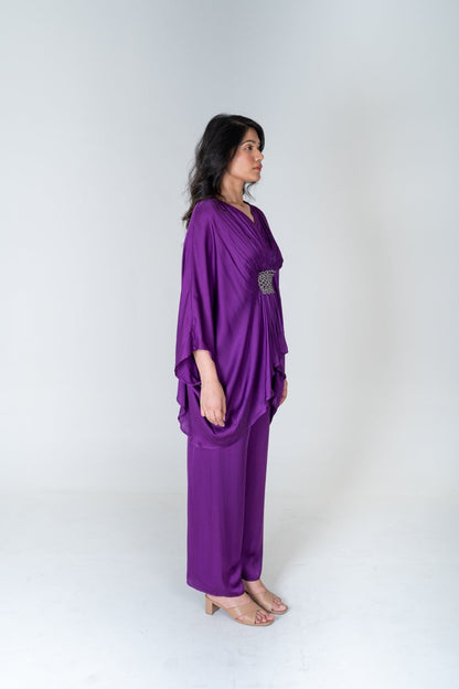 Purple-Green Braided Kaftan Co-ord Set