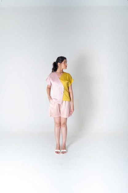 Pink-Yellow Short Co-ord Set