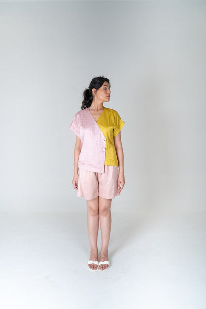 Pink-Yellow Short Co-ord Set