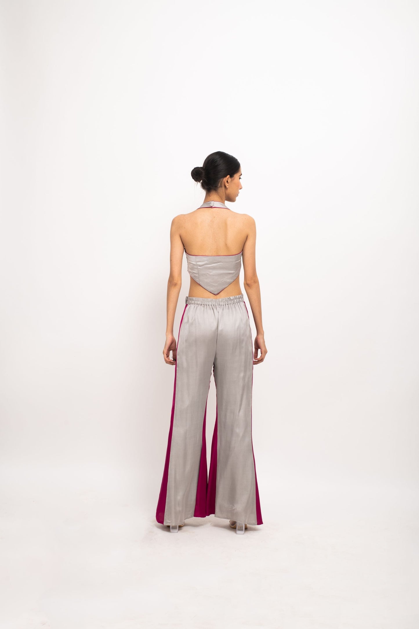 Grey-Wine Halter Neck Set